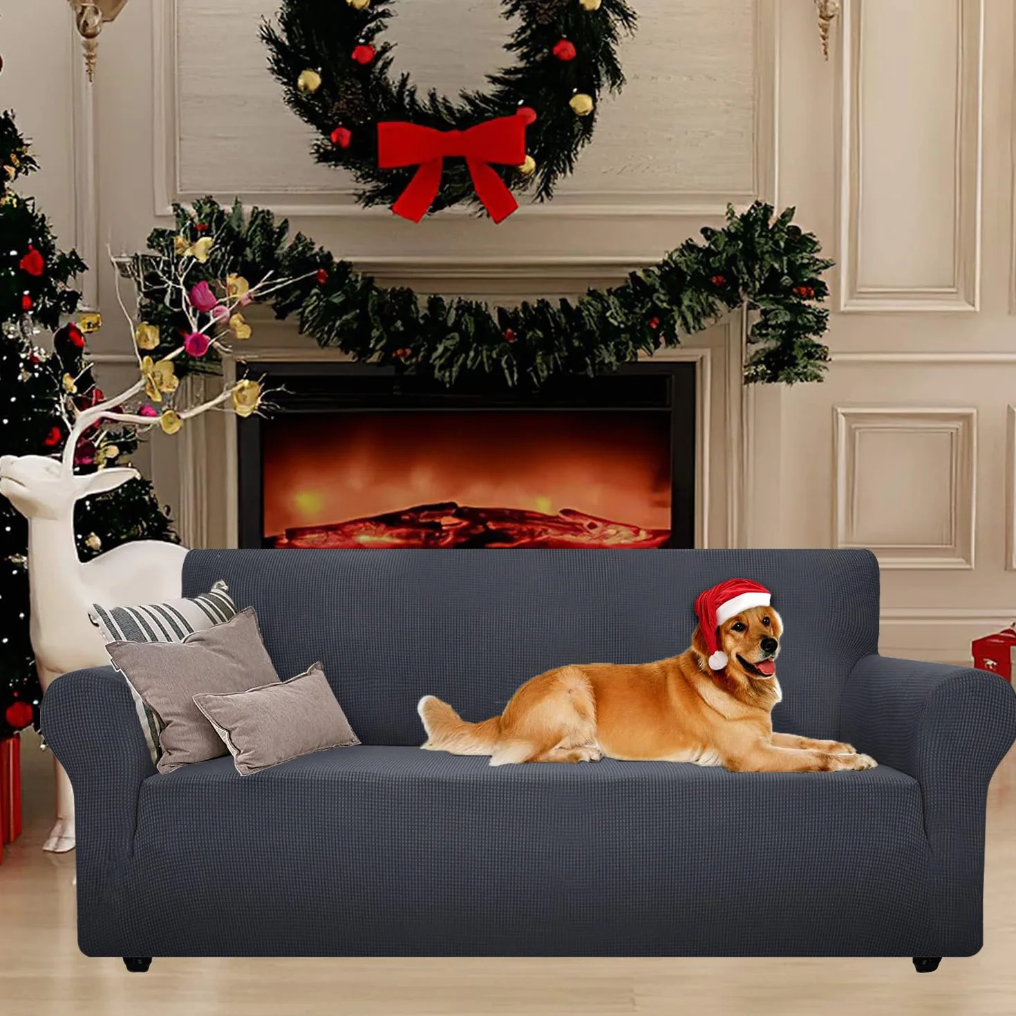 YSTELLAA Housse Canapé Extensible 3 Places, Housse De Canapé avec Accoudoirs, Super Élastique Sofa Cover Universelle, Moderne, Antidérapante, Antisalissure, Lavable, Gris Foncé