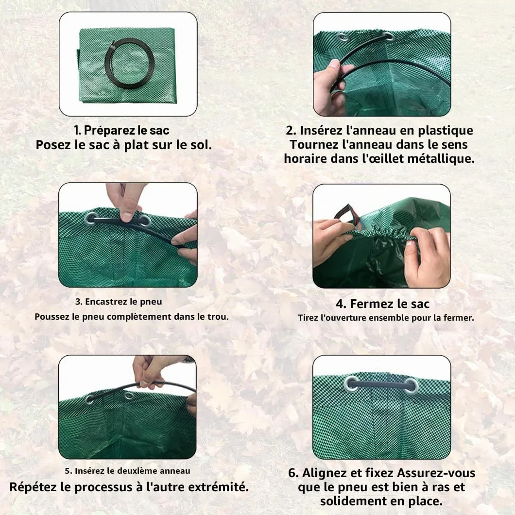Sac Déchets Jardin Autoportant 120L Résistant Indéchirable avec Couvercle Poignées Réutilisable