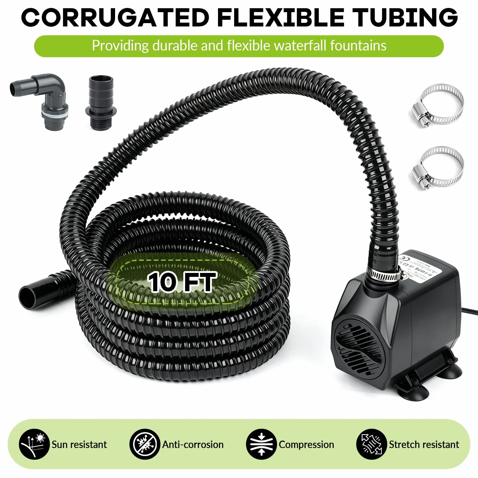 Cascade pour bassin de jardin 30 cm acier inoxydable kit complet pompe 45 W 3000 l/h