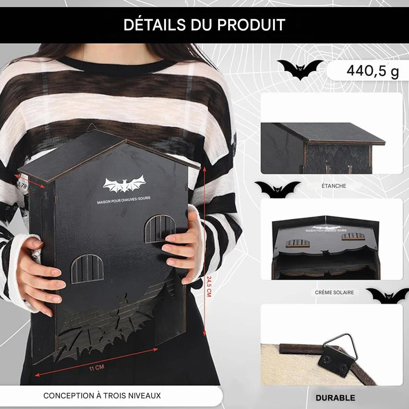 Maison pour Chauves Souris Extérieur - Nid en Bois Habitat 3 Chambres à Fixer au Mur