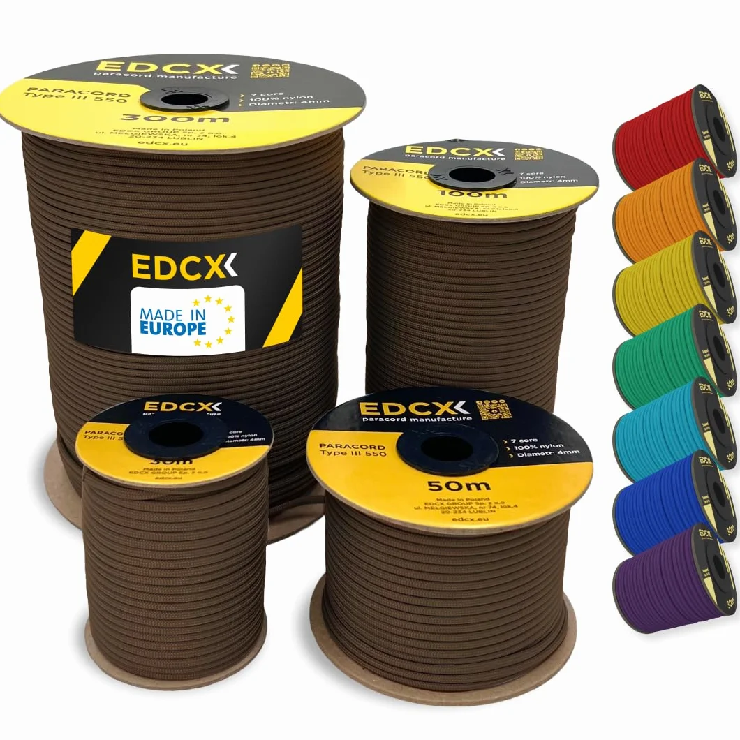 Paracorde 4 mm 550 15 m Type III 100% Nylon 7 brins Paracord Couleurs Unies Chocolate