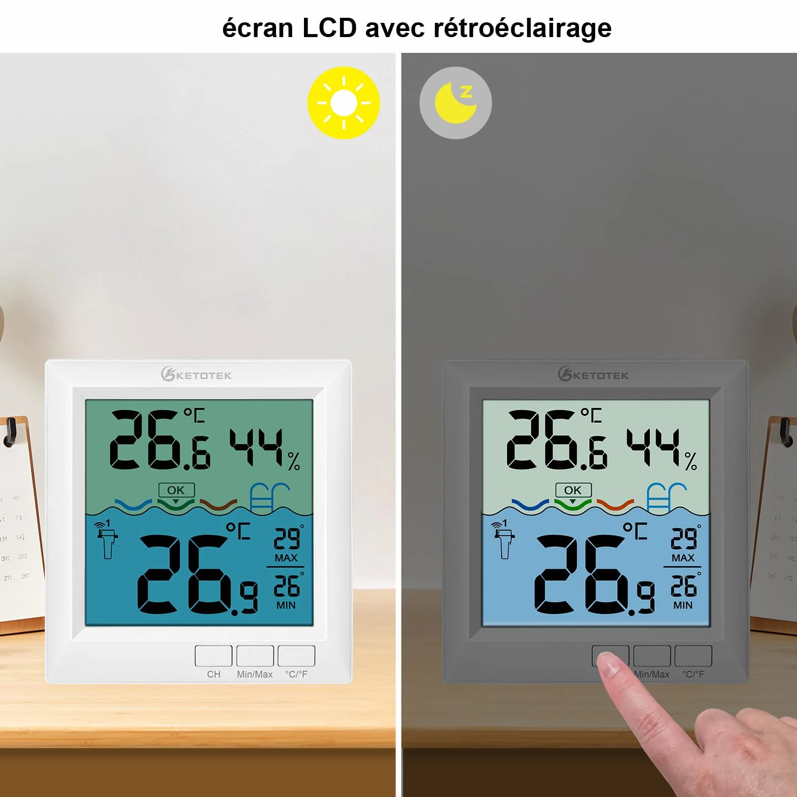 KETOTEK Thermomètre de piscine sans fil IPX8 étanche numérique flottant