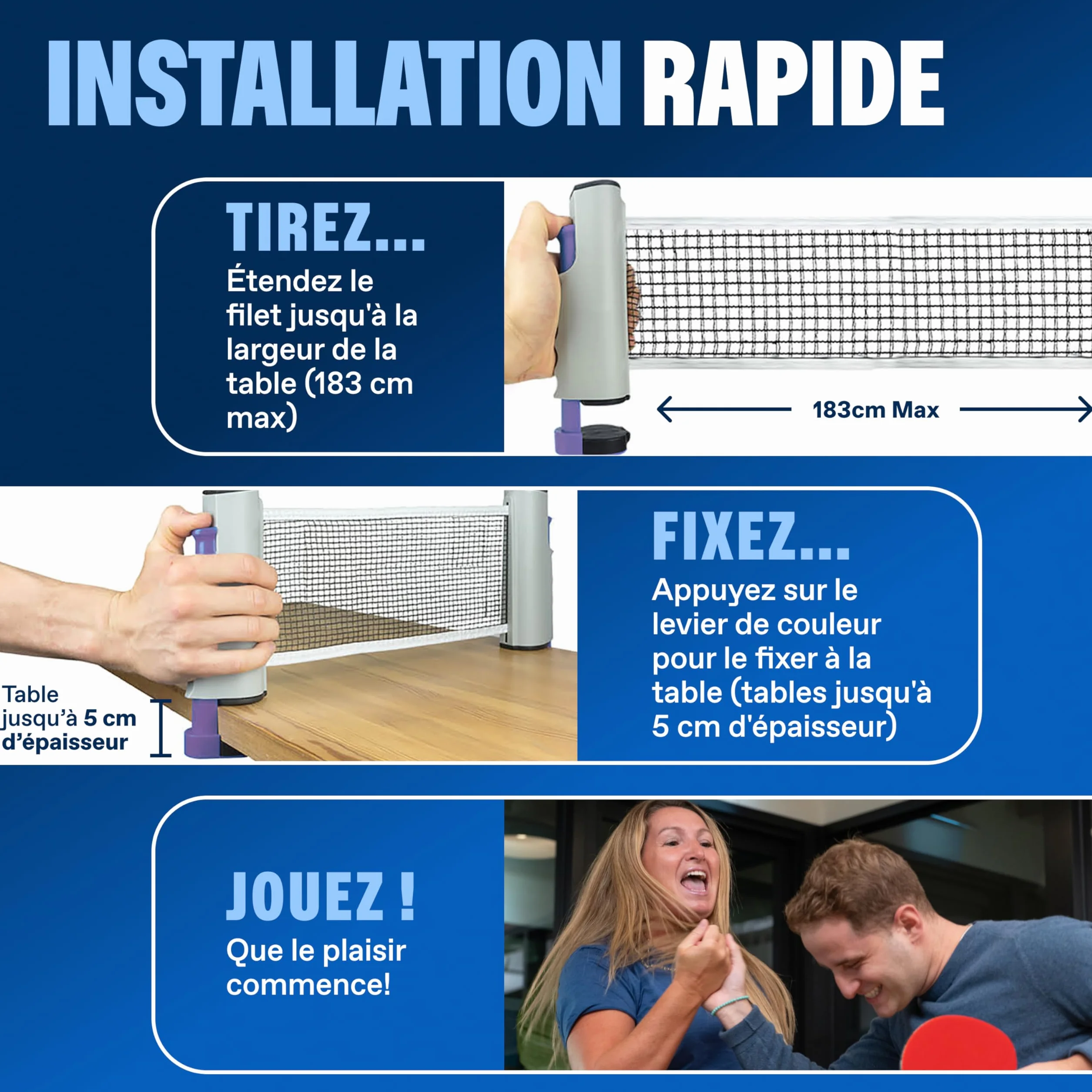 PRO-SPIN Set de Raquettes de Ping-Pong Portable | Kit de Qualité avec Filet Ping Pong pour Toute Table, Raquettes Tennis de Table Hautes Performances, Balles de 3-Étoiles