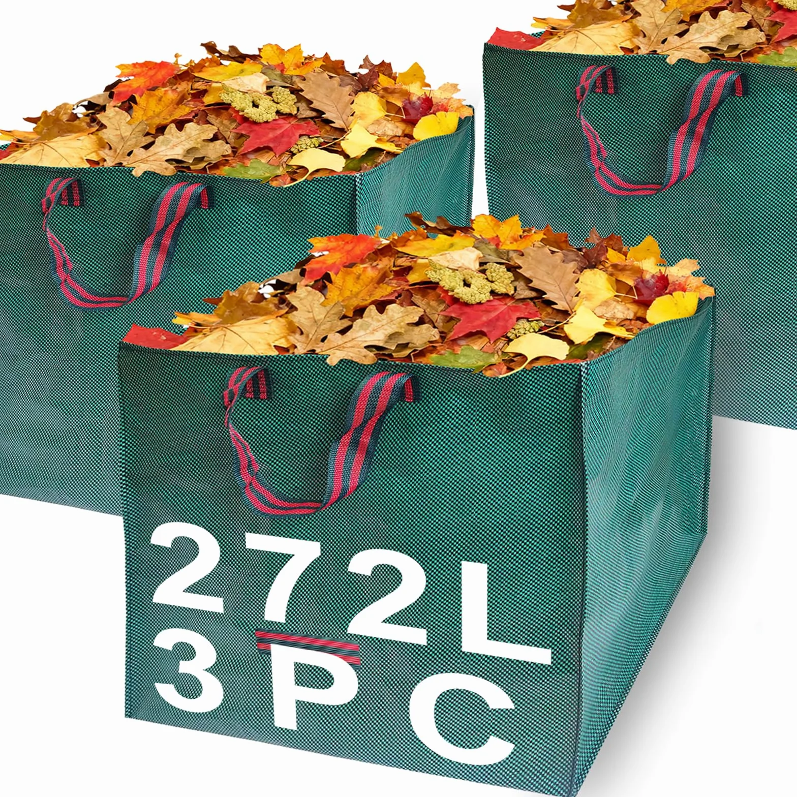 Goutime Sac à Feuilles Réutilisable 272L Pliable Jardinage Robuste 3 Poignées Imperméable Sac Déchets Verts Jardin Pelouse