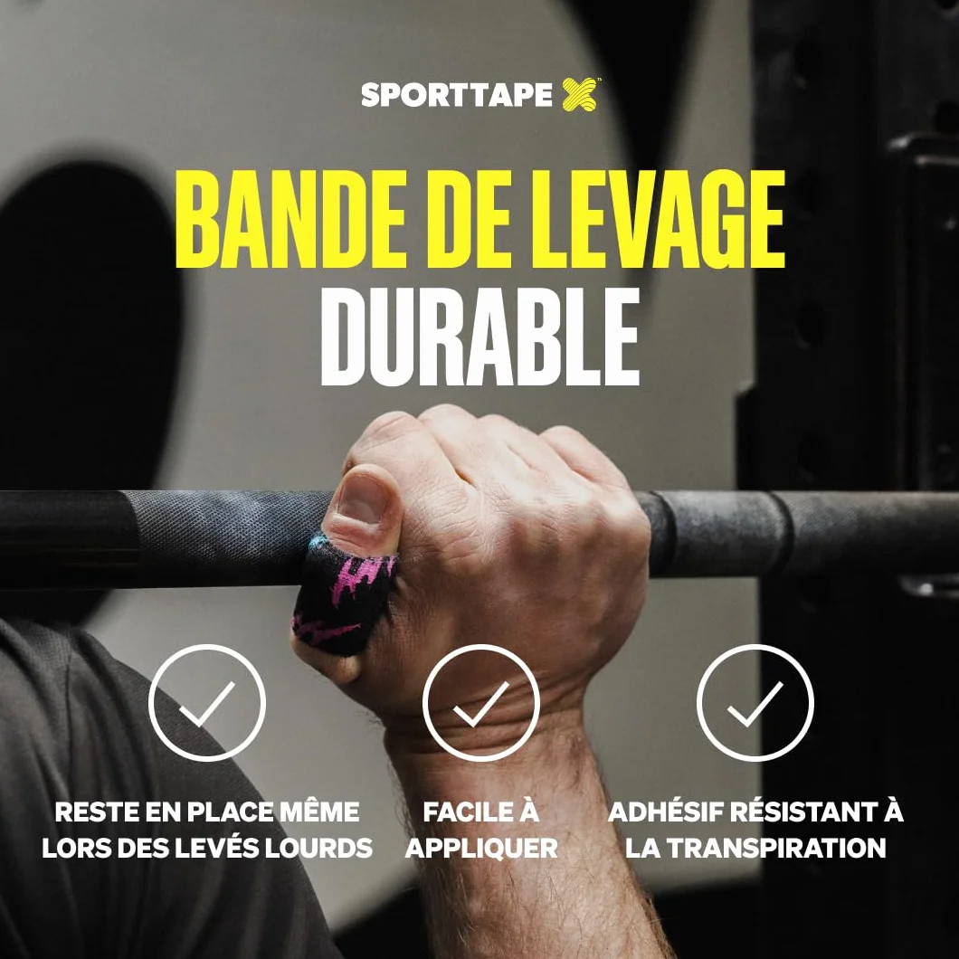 SPORTTAPE 3 Rouleaux Tape Crossfit Hook Grip Strap Doigt Rose Pouce Grip Tape haltérophilie 3,8 cm x 4,5 m