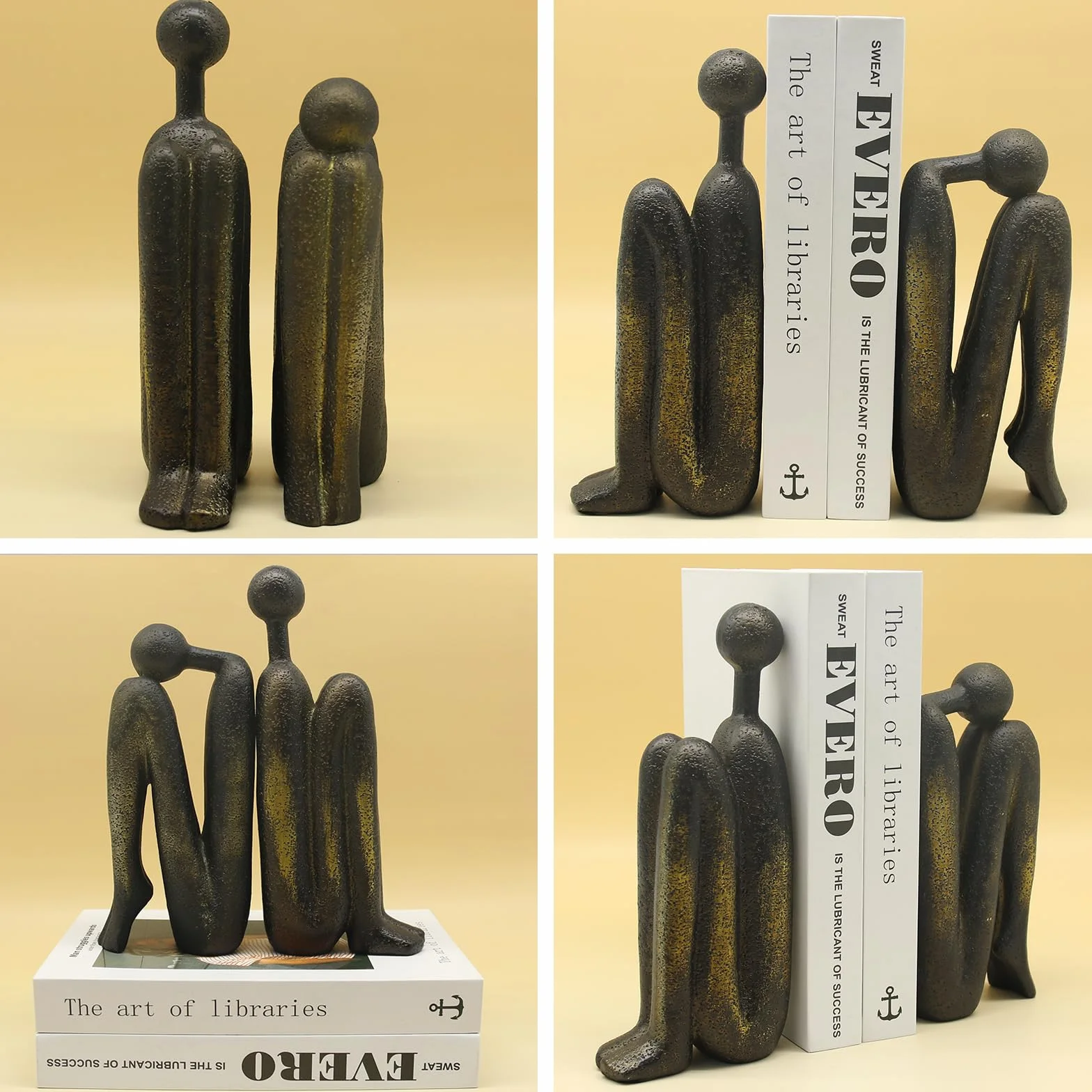 Lukitas Thinker Statues Serre-Livres décoratifs antidérapants en résine