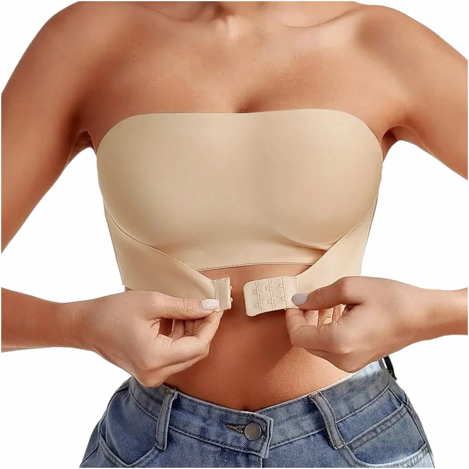 Soutien-Gorge Bandeau Femme sans Bretelles Boucle Avant Réglable Élastique Brassière Push Up sans Couture Antidérapant ﻿Soutien-Gorge Invisible sous-vêtements pour Femme