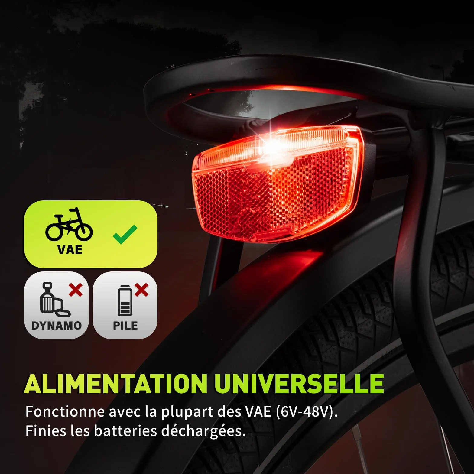 Feu arrière vélo COCOLUMEN LED 220-240° Large Faisceau, IPX4/5, 6-60V vélo électrique/vélo, StVZO