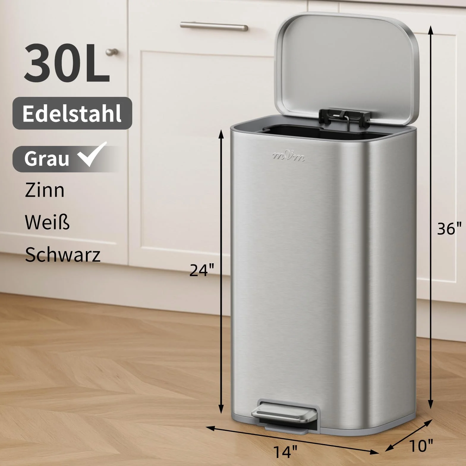 Poubelle de cuisine 30 litres acier inoxydable à pédale avec couvercle