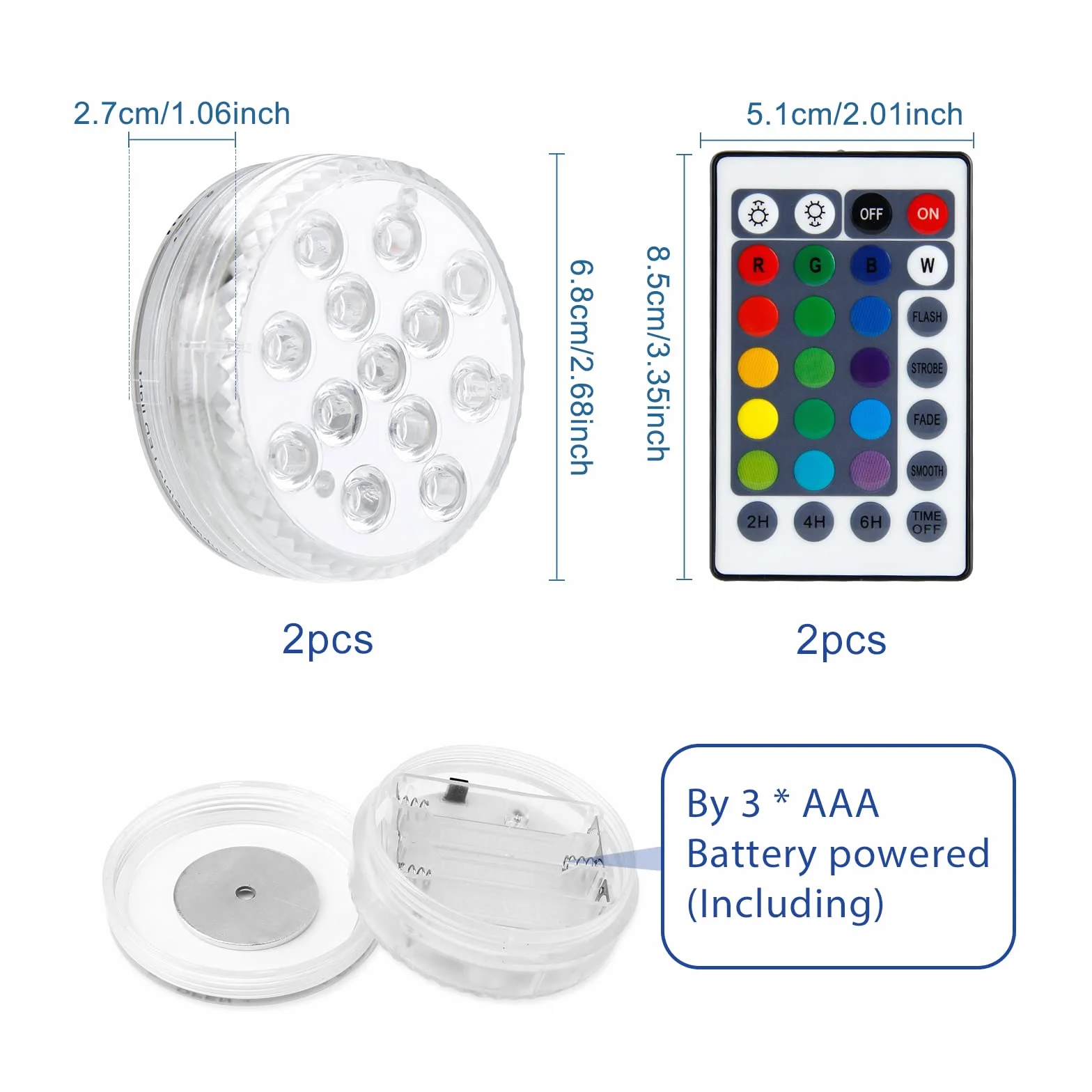 Lumière LED Submersible 2 pièces Lampes LED Imperméable Télécommande 16 RGB Couleurs Changement pour Piscine Aquarium Décoration