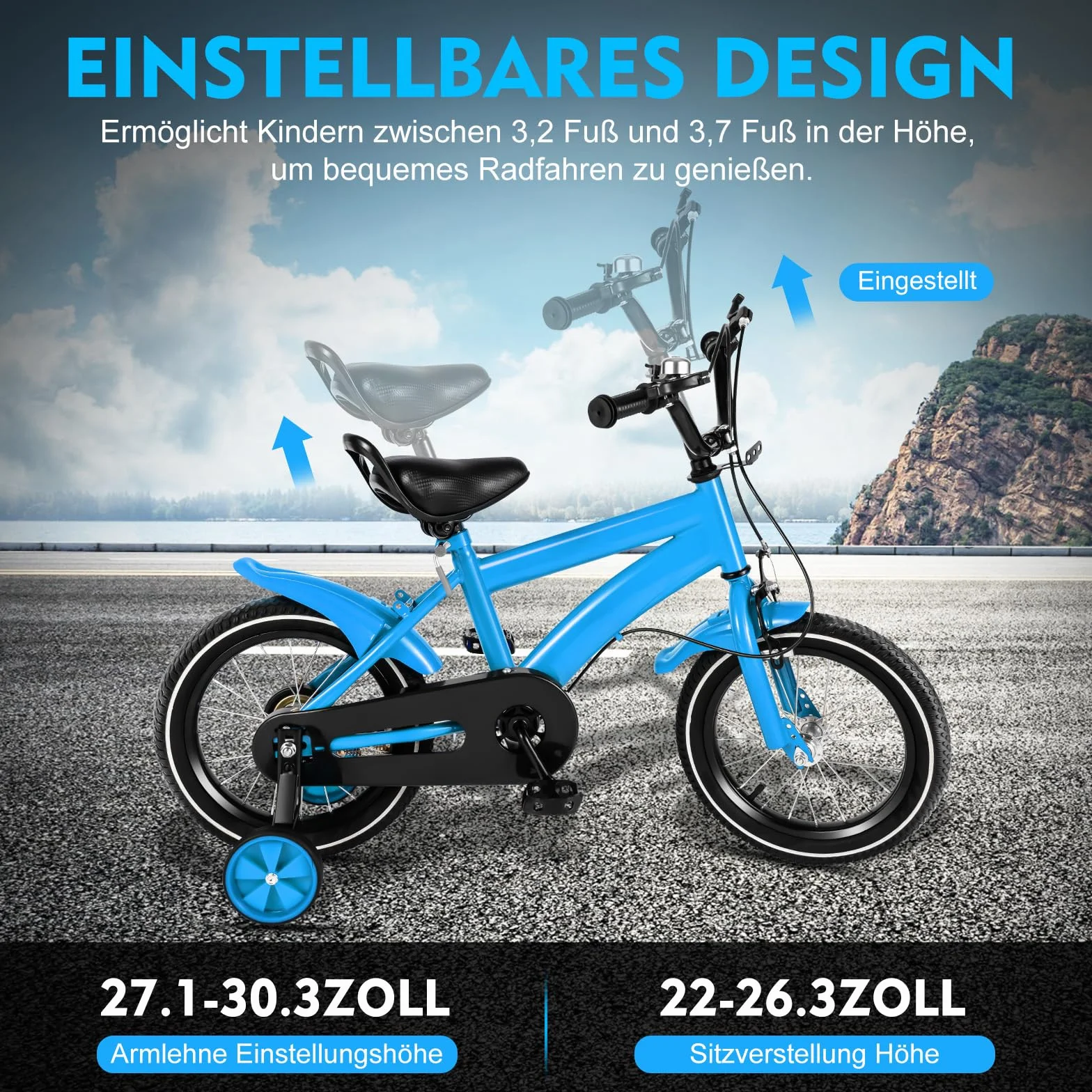 Vélo pour enfant de 14 pouces, à partir de 3 à 6 ans, pour filles et garçons, blanc avec garde-boue et frein avant et arrière combinés, en acier au carbone de qualité supérieure