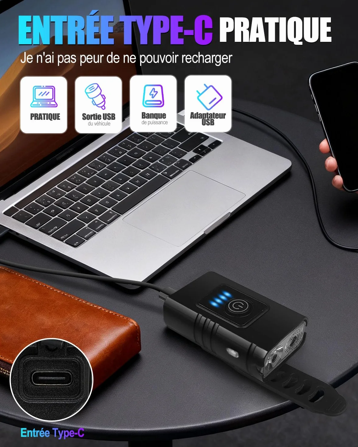 Lumiere Velo LED Ultra Puissant, Éclairage Vélo Avant et Arrière 6+4 Modes, Luminosité élevée, Rechargeable USB, Étanche IPX4, Luminosité Réglable, Facile à Installer Lampe Vélo pour VTT, VTC