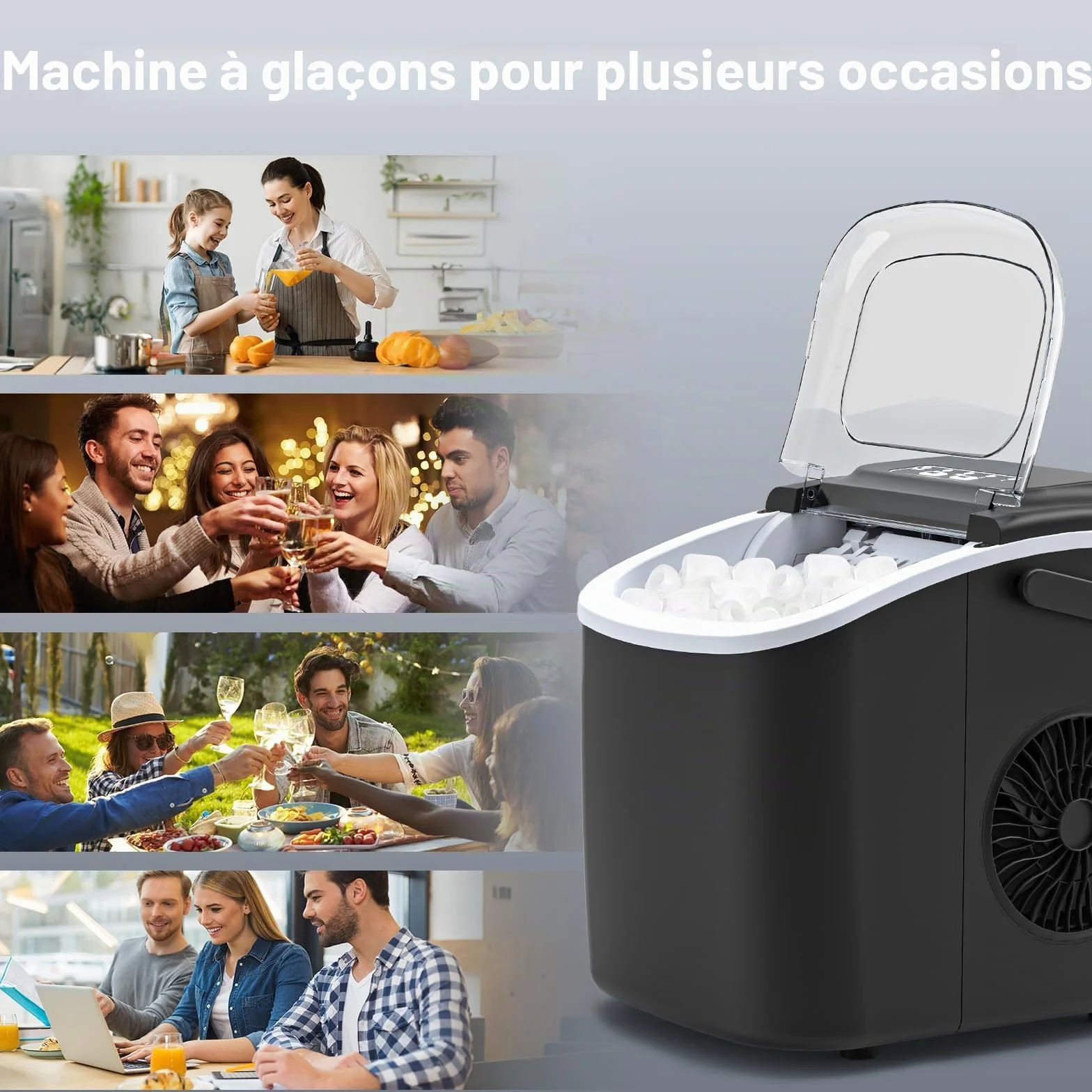 Machine à Glaçons PALINTH 12kg/24h 9 Glaçons 6-10 Min Autonettoyante Poignée Portable