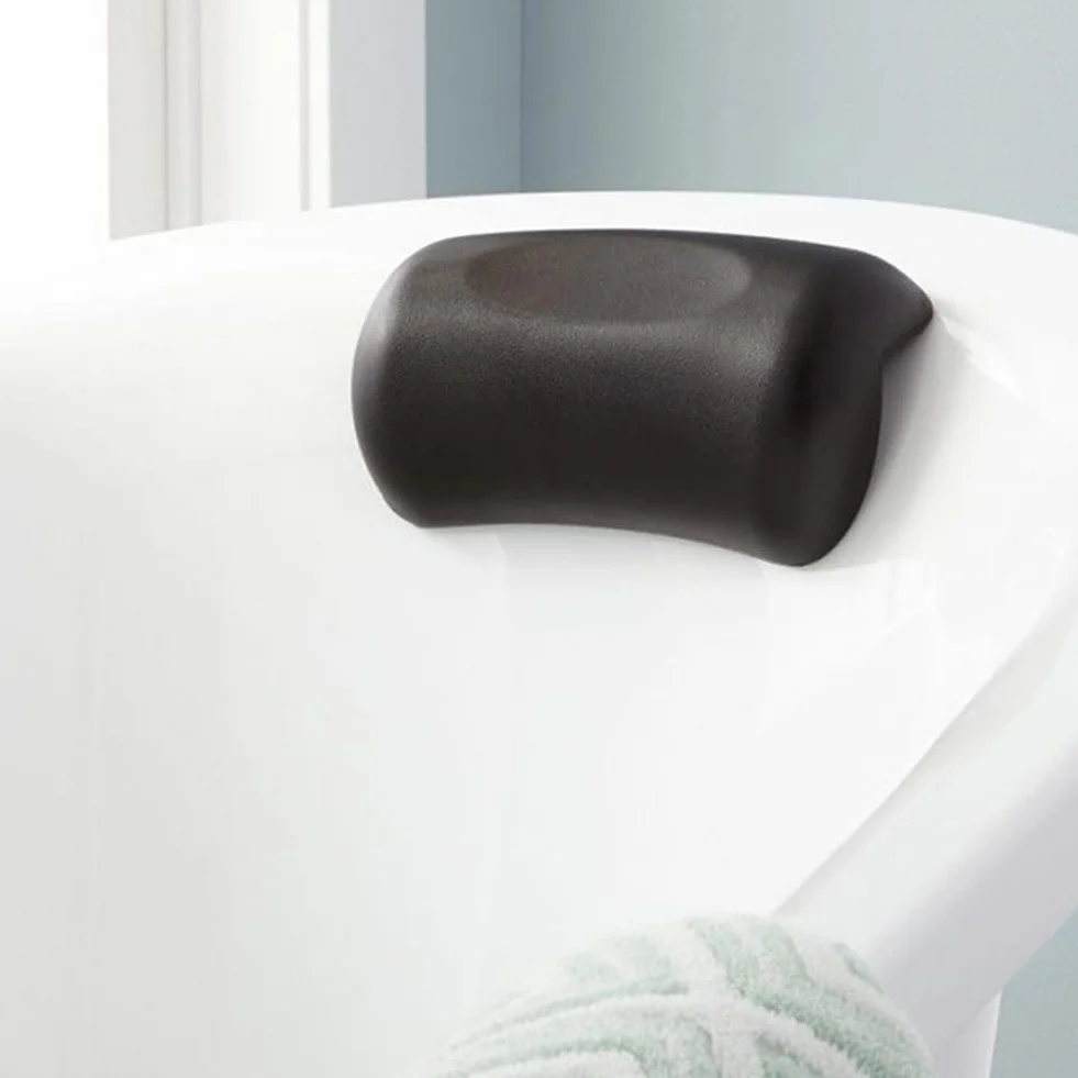 Oreiller de Bain Spa Antidérapant Imperméable avec Ventouses Coussin de Cou Noir