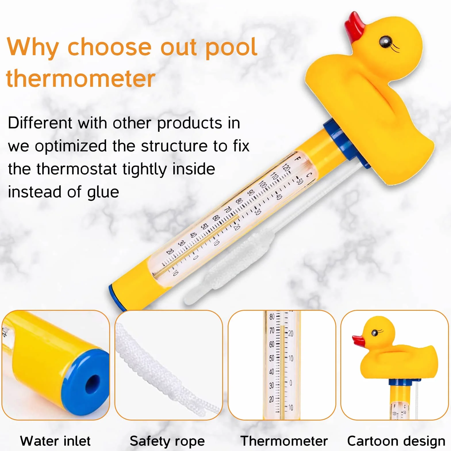 Thermomètre flottant pour piscine et aquarium, intérieur et extérieur, avec cordon