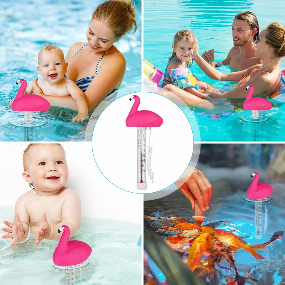 OFFCUP Thermomètre Piscine Flottant avec Ficelle pour Piscines Spas Aquariums (Flamant)