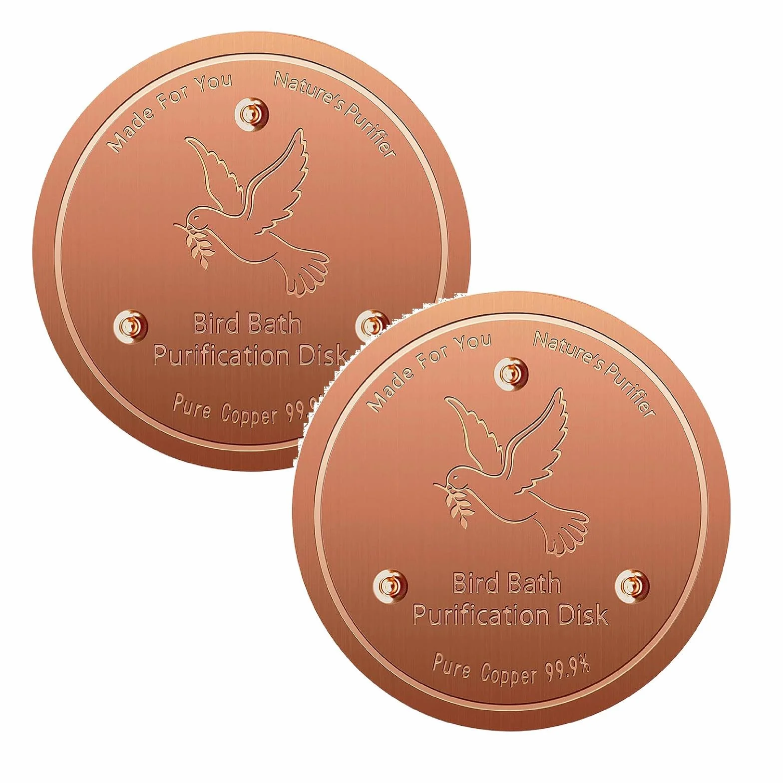 Lot de 2 disques de purification en cuivre pour bain d'oiseaux avec support à trois points