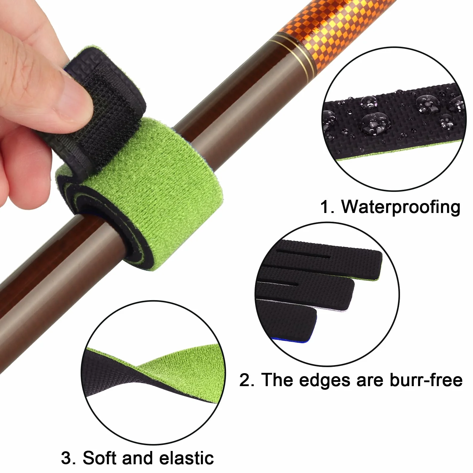 Sangles réglables en néoprène pour canne à pêche - Lot de 12