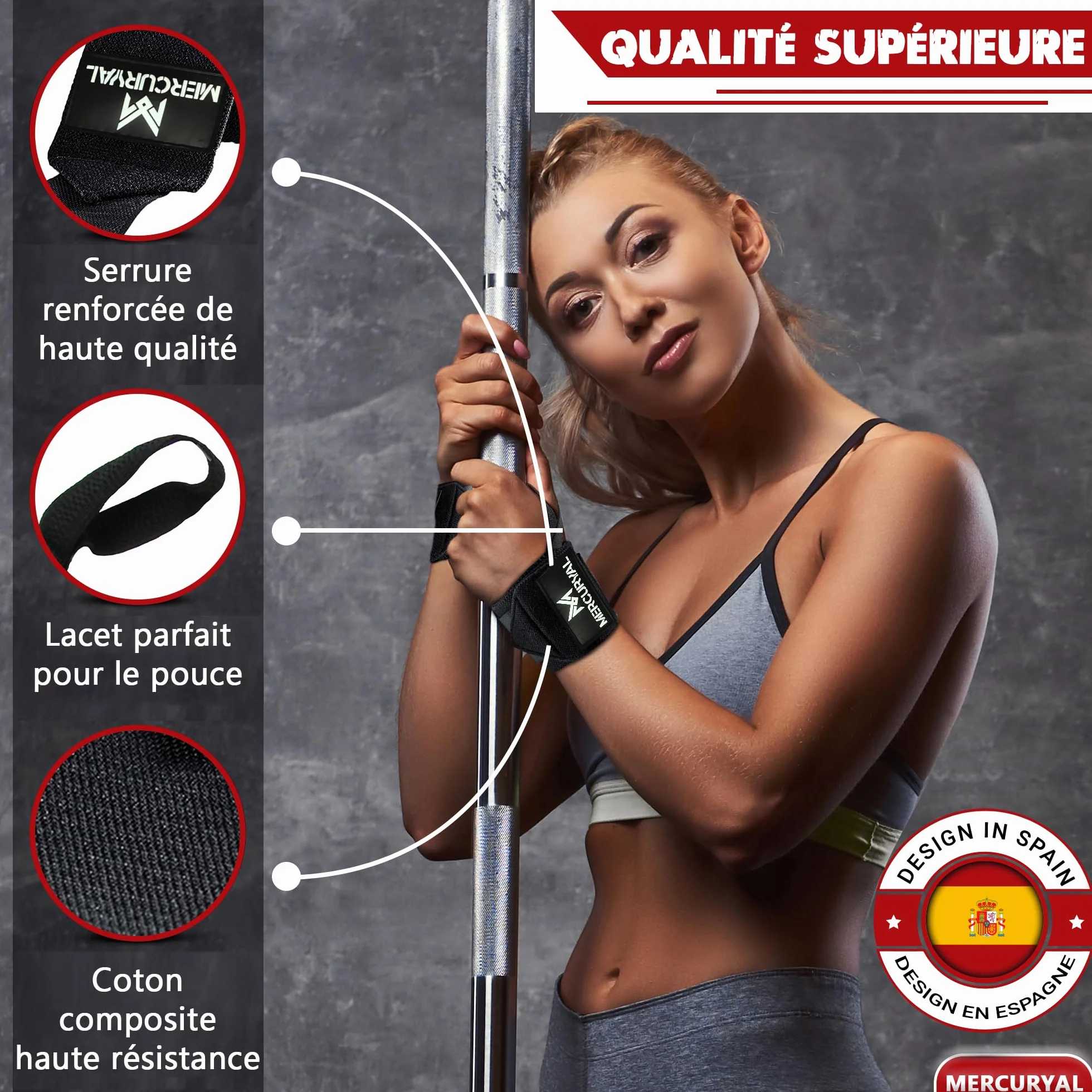MERCURYAL Bande Poignet Musculation - Poignet Musculation - Protege Poignet Musculation - Sangle Poignet Musculation - Poignet de Forcé - Crossfit, Wrist Wraps pour Femmes et Hommes