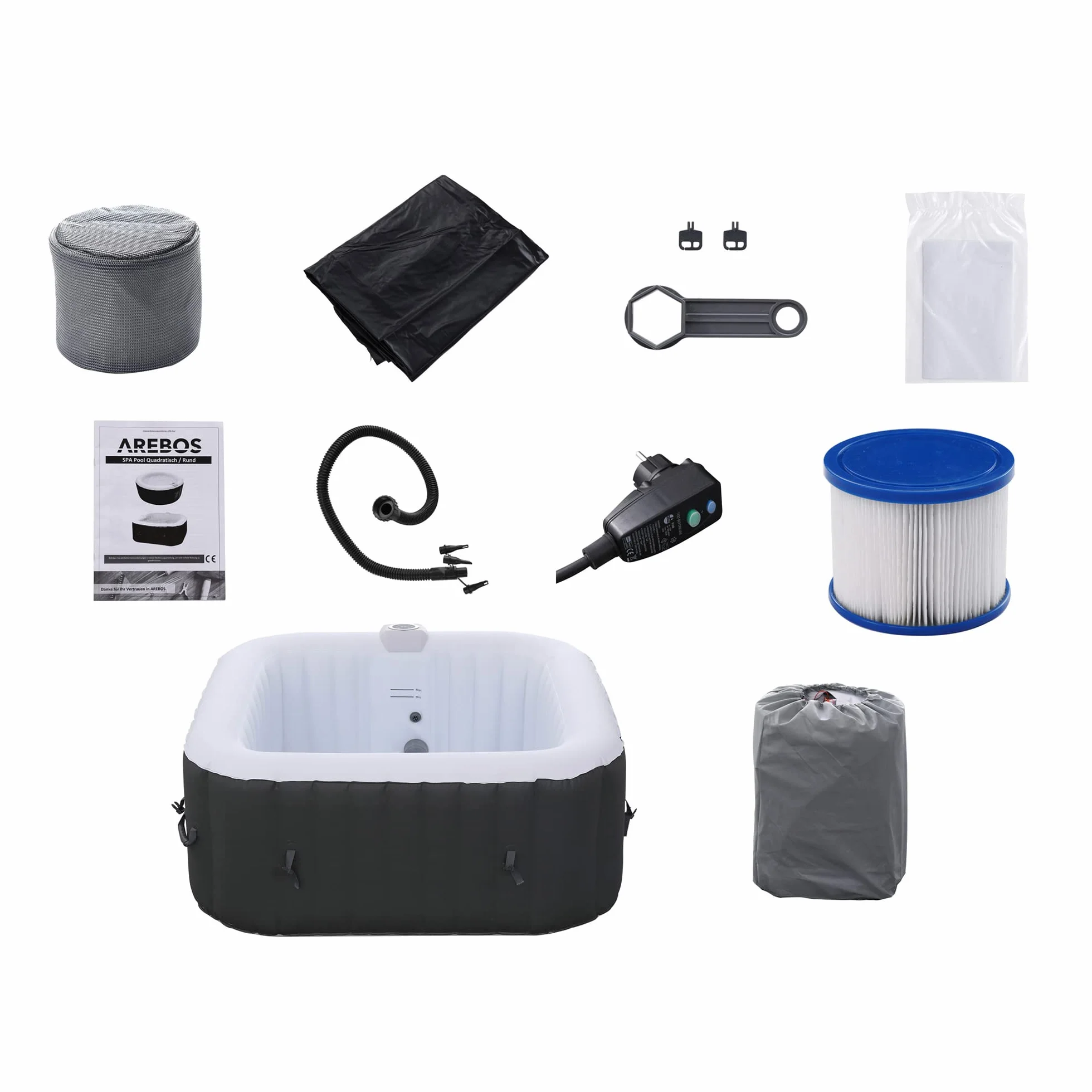 Arebos Spa Gonflable 4 Personnes 154x154cm 100 Jets Massage 600 litres Chauffage