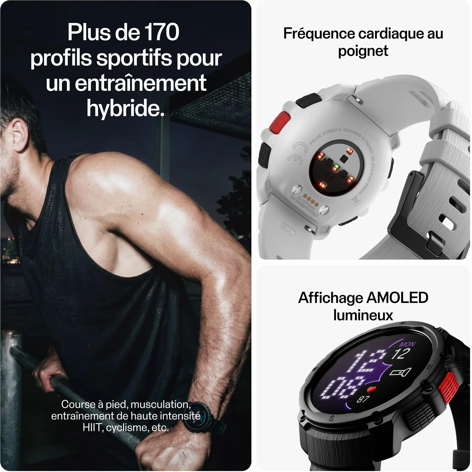 Polar Street X Montre de Sport GPS Entraînement Hybride Étanche Robuste Garantie 3 Ans