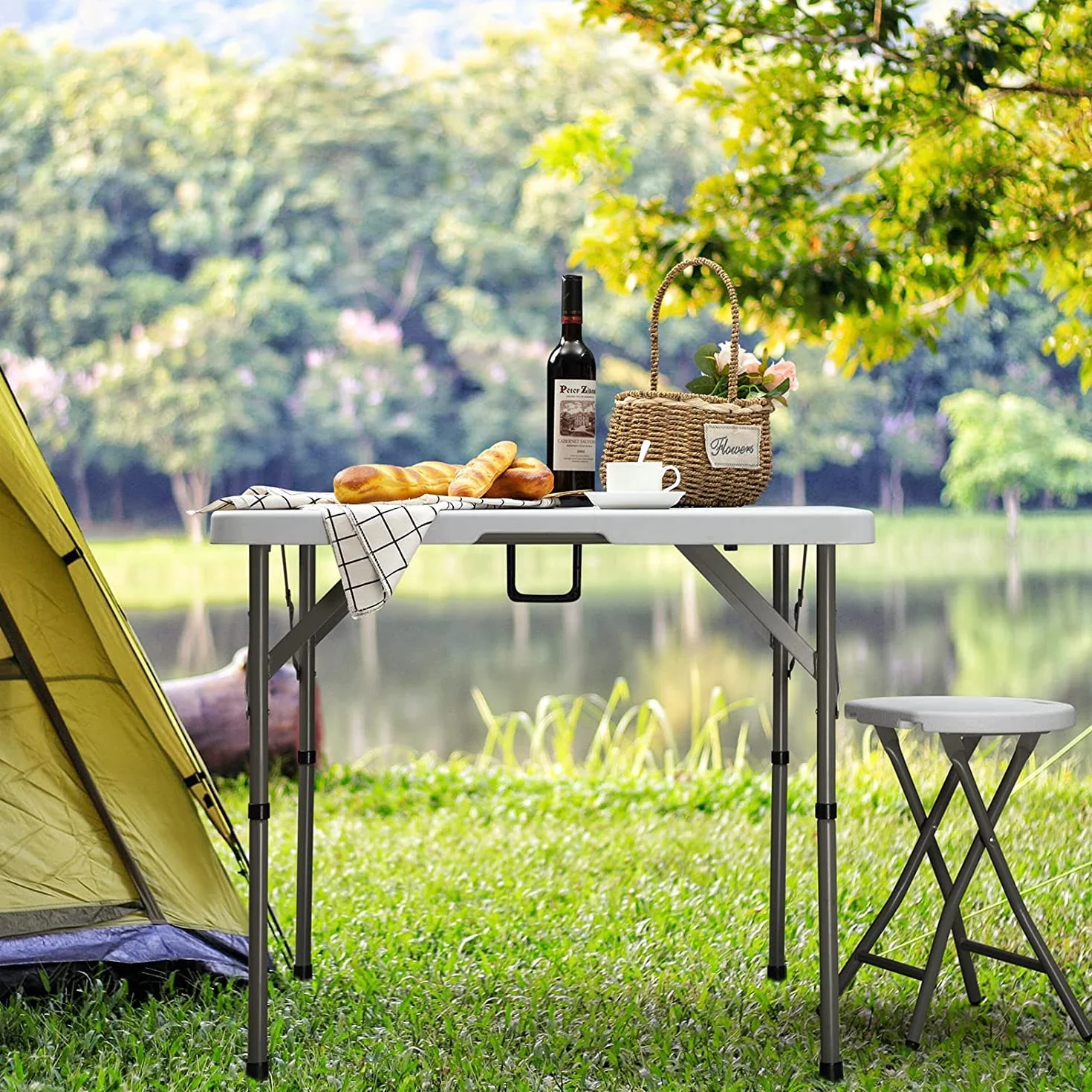 Table Pliante Carrée 87cm HollyHOME Petite Table pour Jardin Balcon Cuisine Camping, Blanc