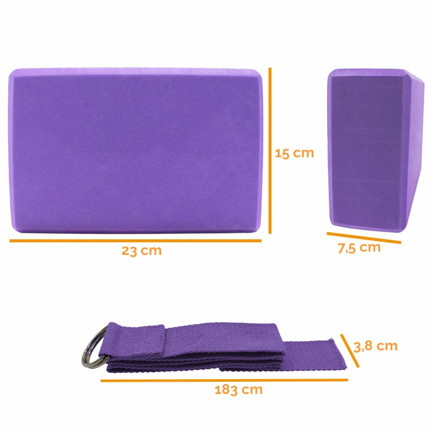 Vivezen - Lot de 2 briques de yoga 23 x 15 x 7,5 cm et sangle de yoga 183 x 3,8 cm - EVA - 4 coloris
