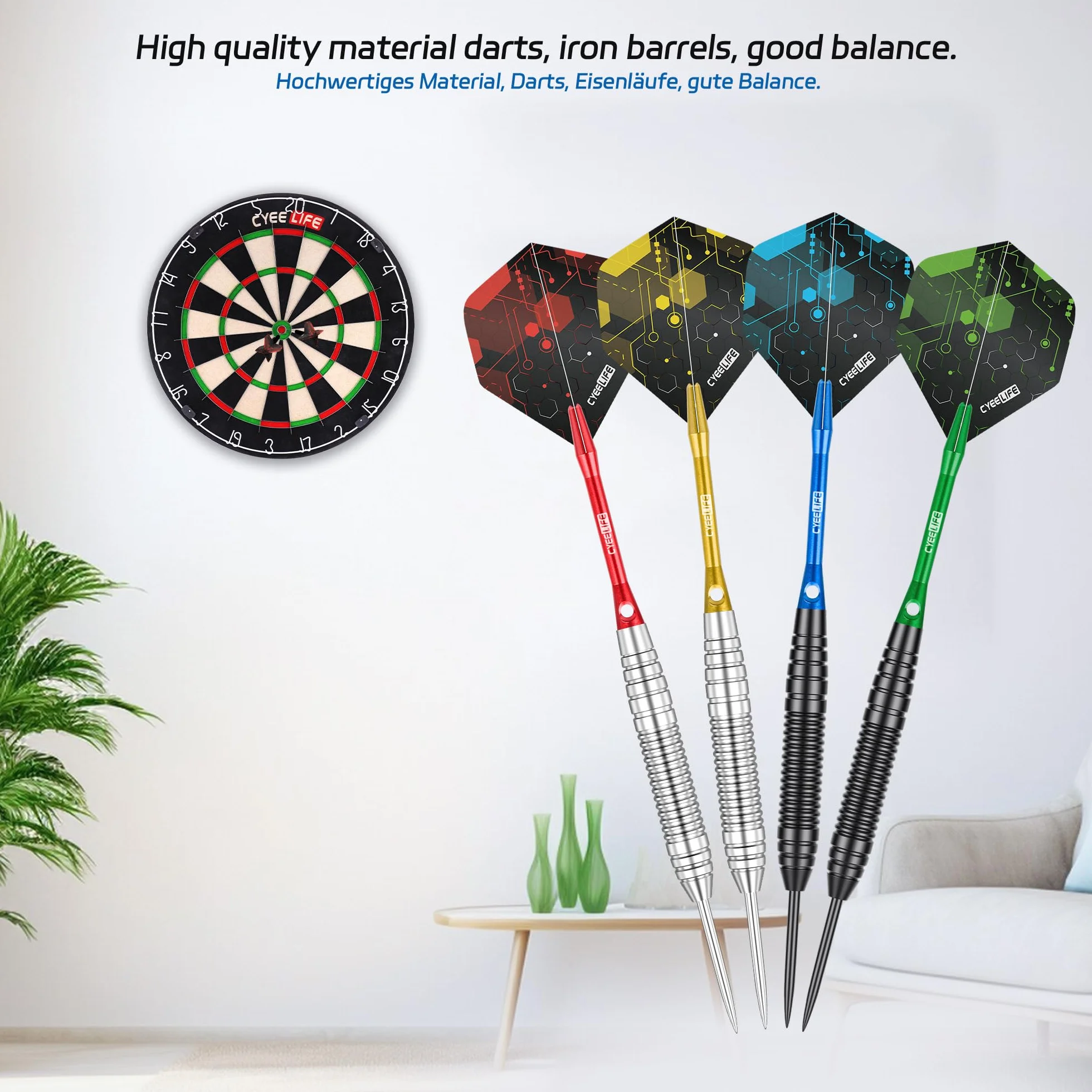 CyeeLife Fléchettes de dart avec pointe en métal, 20g set professionnel en acier avec 12 tiges en aluminium + 16 flights + 12 protège-flights en aluminium + 20 anneaux en caoutchouc anti-dévissage