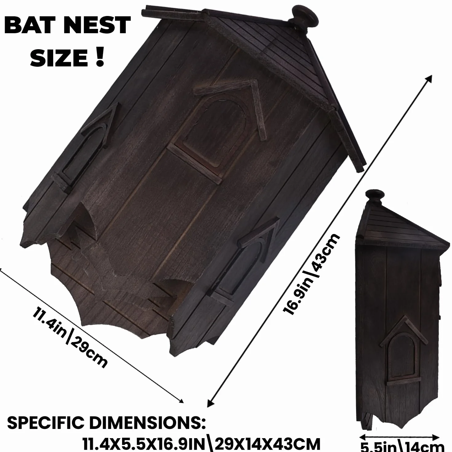 Maison pour chauve-souris naturelle en bois abri extérieur taille L marron noir