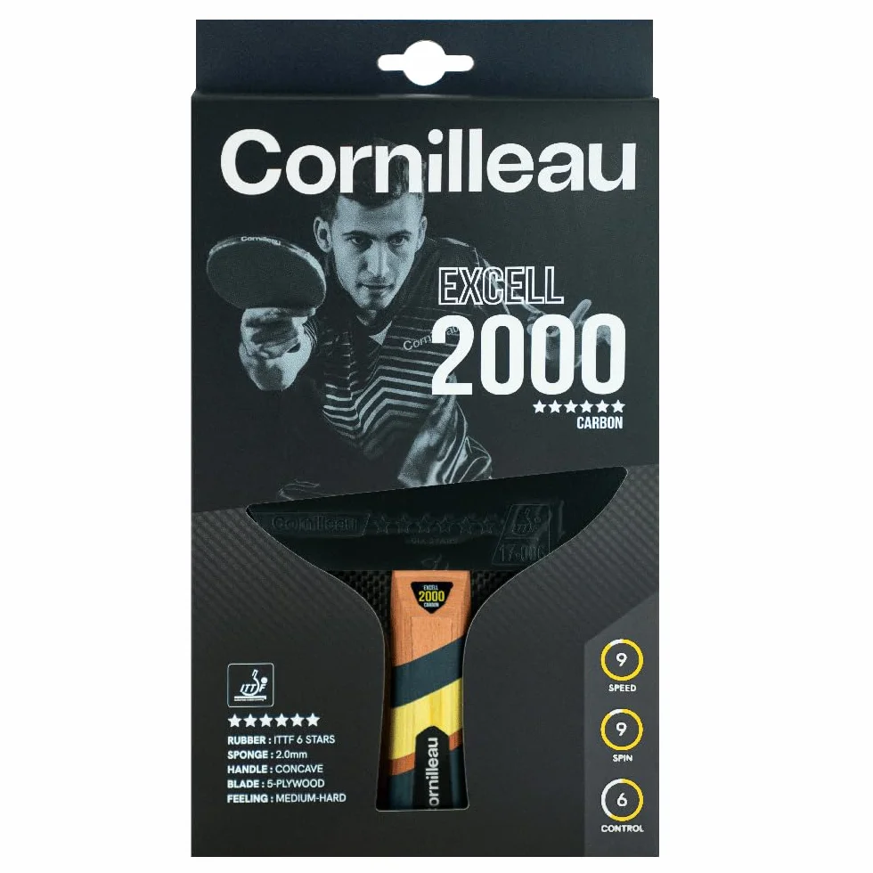 CORNILLEAU Excell 2000 Carbon Raquette de ping-pong d'intérieur Off/Off+ ITTF 6 étoiles
