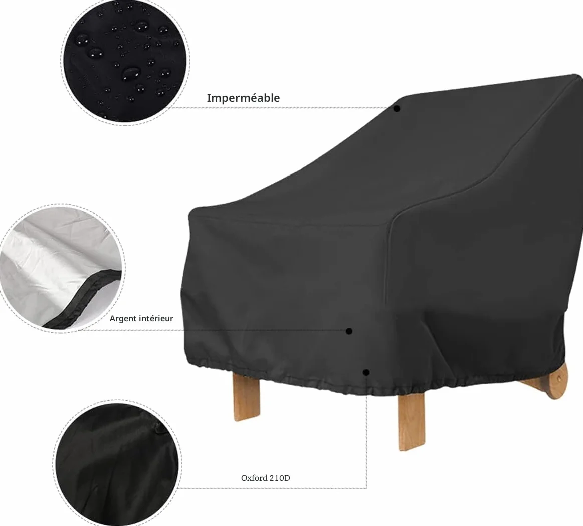 Housse de protection pour meubles de jardin 210D 80 x 85 x 91 cm imperméable coupe-vent UV résistante aux déchirures Noir