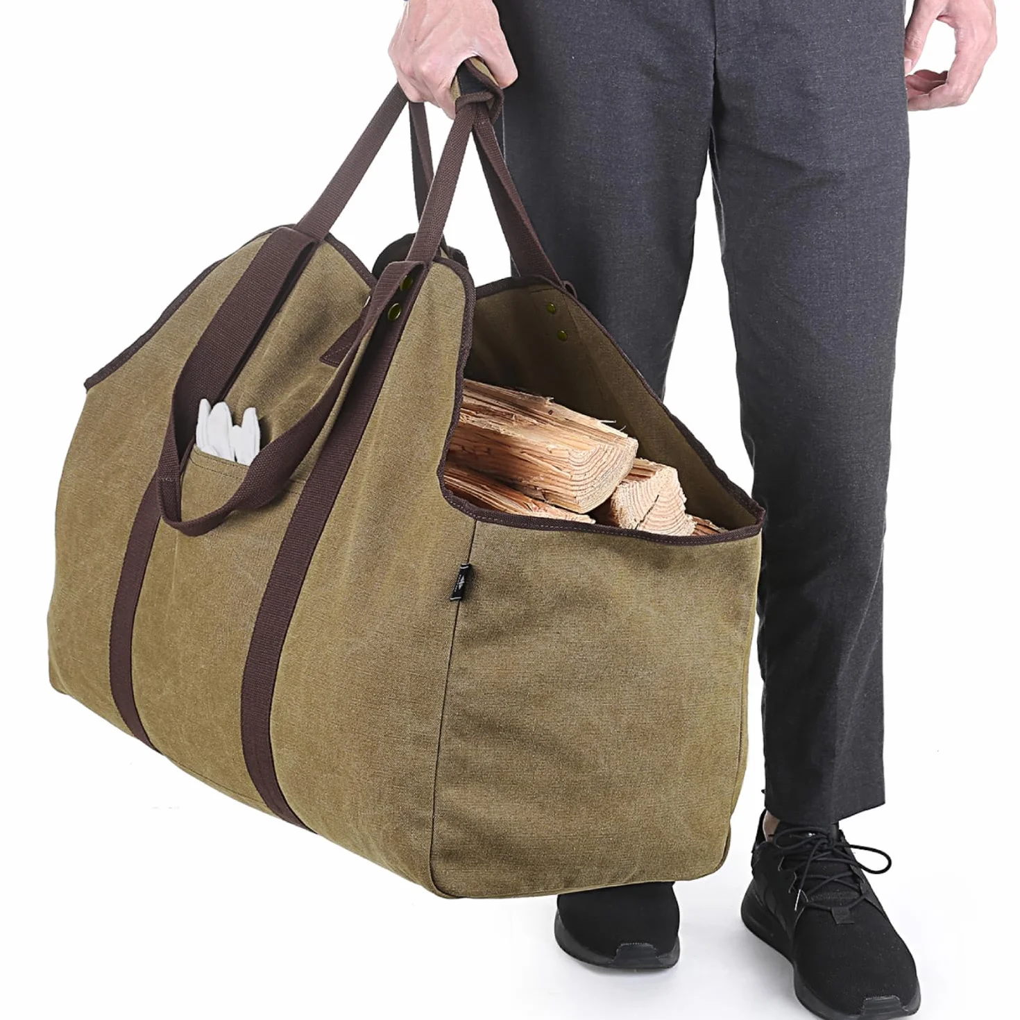 BONTHEE Porte-bûches Extra-Large Support de Bois de Chauffage en Toile imperméable avec bandoulière