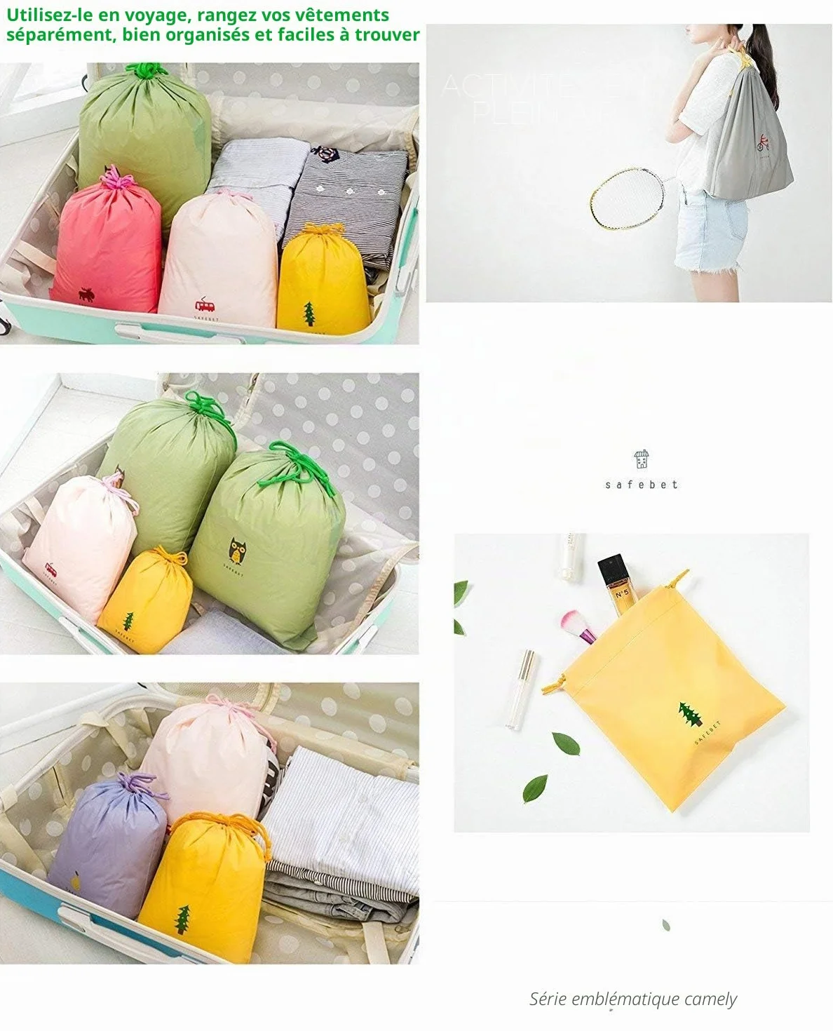 Creativee Lot de sacs de rangement étanche avec cordon de serrage, pour la gym, le sport, la natation, pour transporter le nécessaire de voyage, vêtements, lessive, trousse de toilette