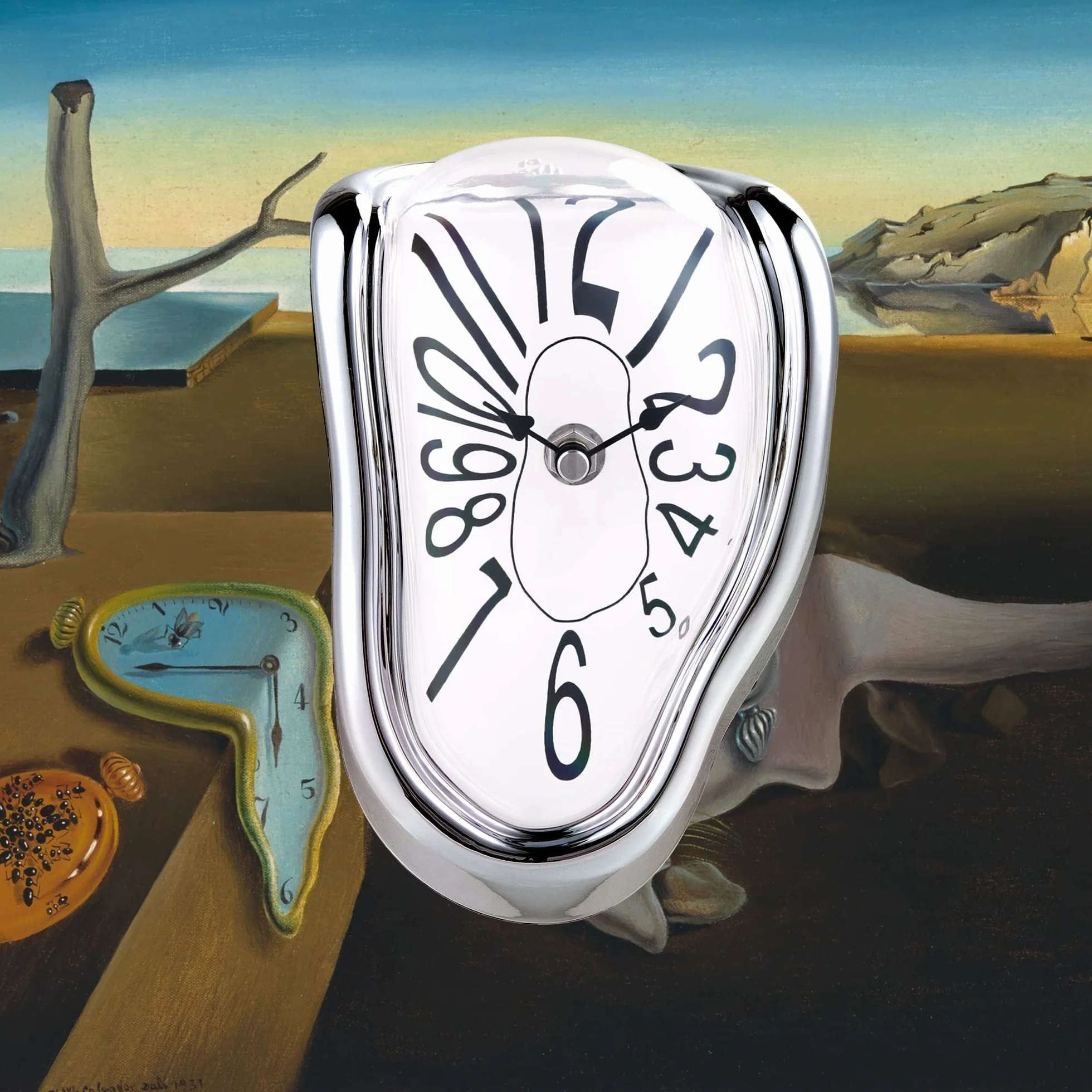 Lafocuse Horloge Fondante Salvador Dali Surréalisme Silencieuse Pendule Quartz Chiffres Arabes Argenté