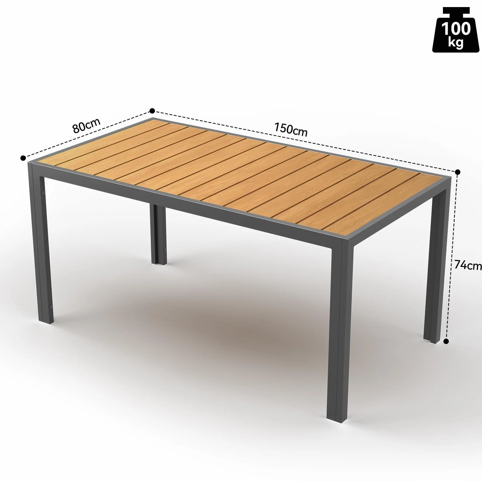 JUMMICO Table de Jardin Extérieur 150x80cm Aluminium Aspect Bois Antirouille Imperméable