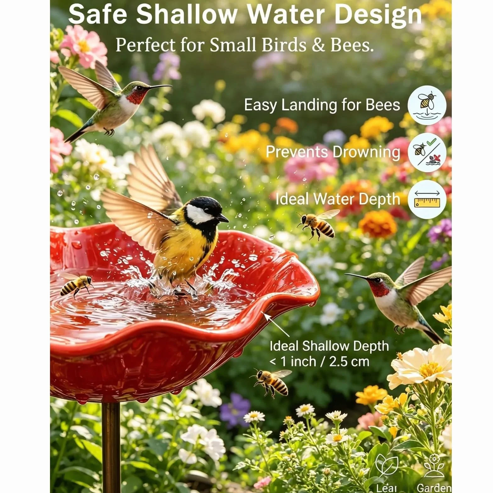 Bain d'oiseaux en métal décoratif 15x60 cm pour jardin extérieur