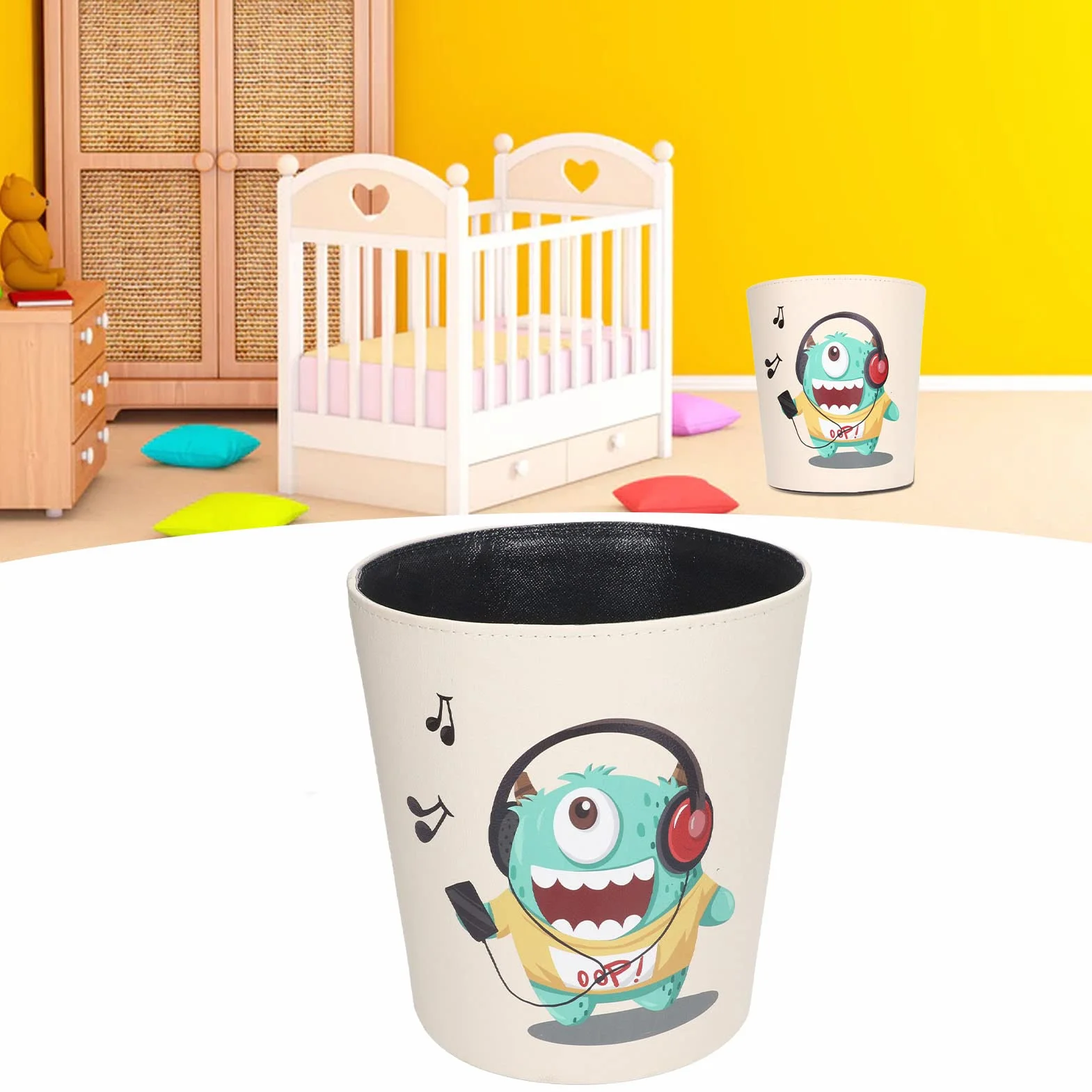 Poubelle Mignonne Monstre Vert Grande Capacité Imperméable PU pour Chambre Enfant