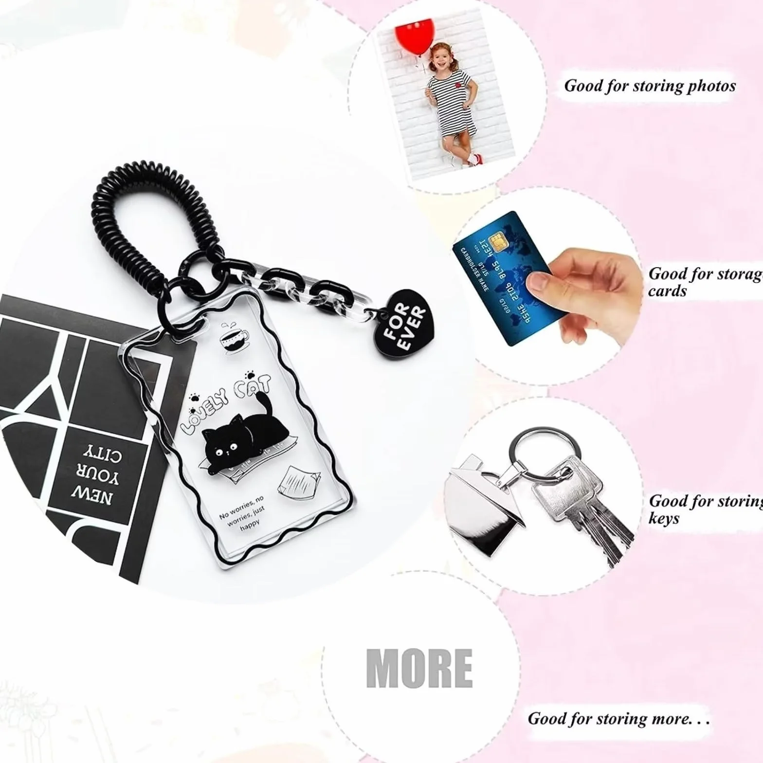 Kpop Photocard Holder Clear Black Cat Acrylic Card Sleeves Top Loaders Keychain Cute Design
