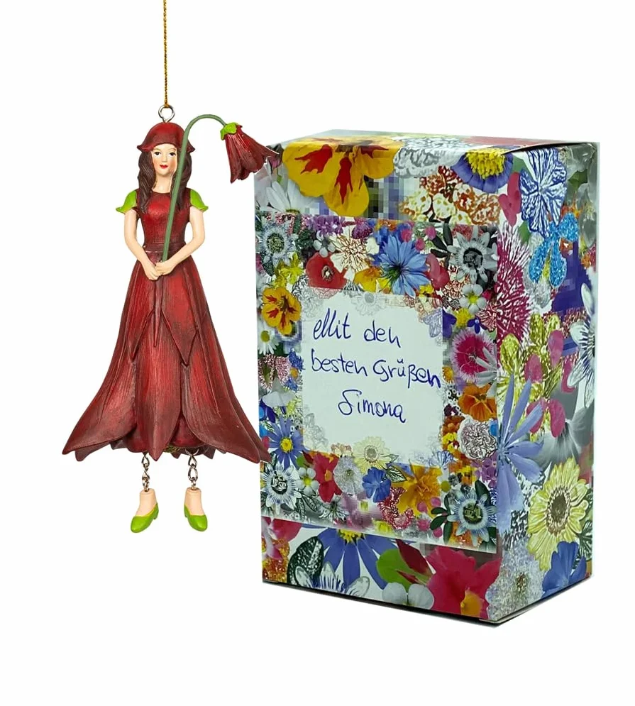 Figurine de fée d'elfe rouge suspendue - Sculpture enfant boîte cadeau