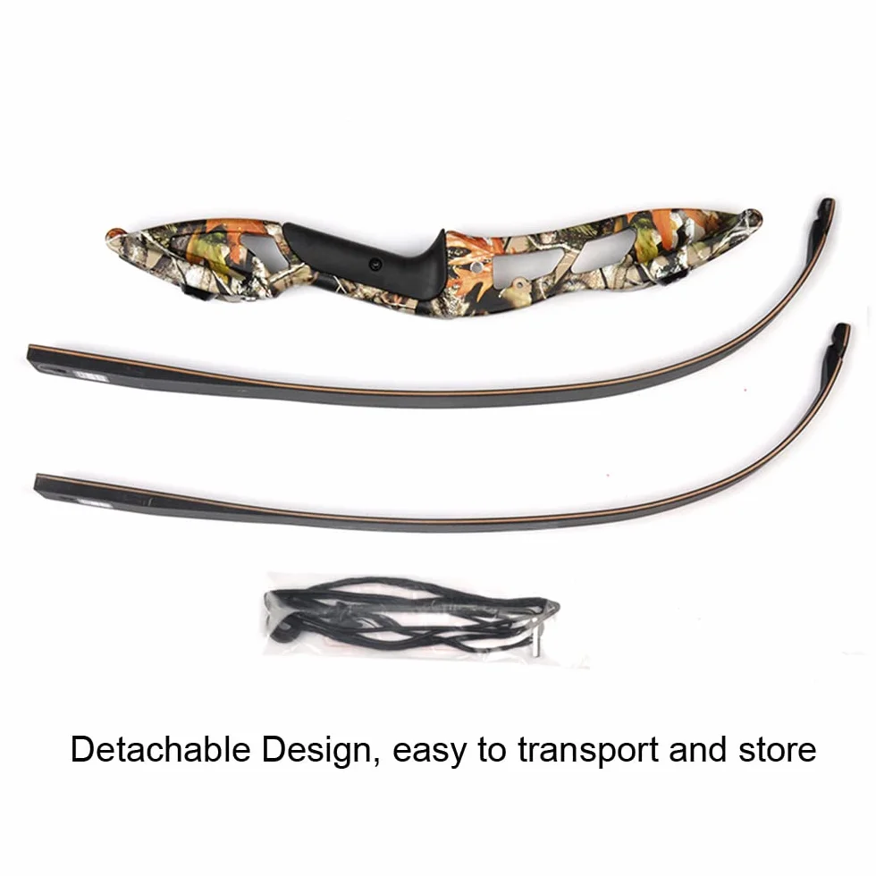 SHARROW 30-40lbs Arc Classique Takedown Arc Recourbé 64 Pouces Arc de Chasse Arc Long Traditionnel Arc de Compétition de Tir à l'arc (Camo, 30lbs)