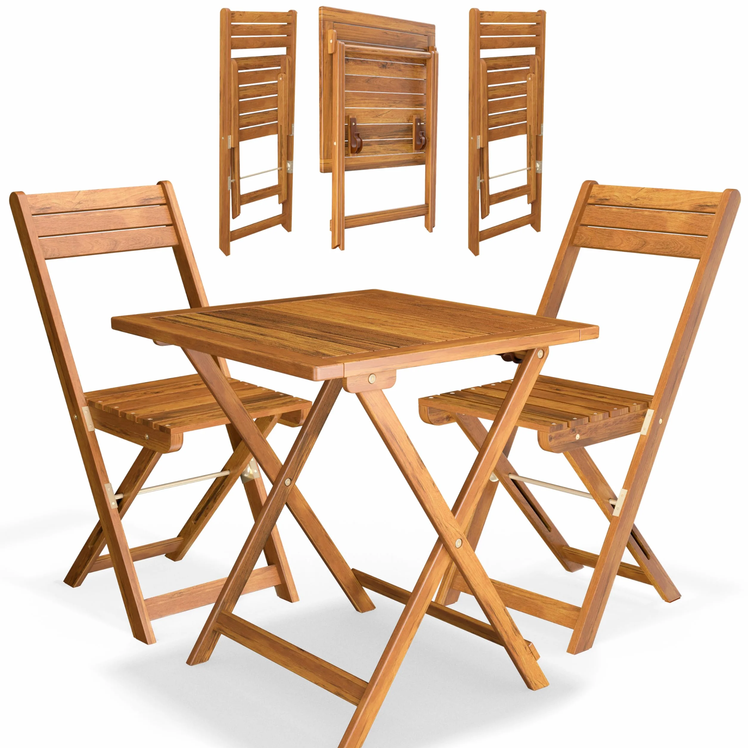 Casaria Salon De Jardin Pliable Bois D'acacia Table et 2 Chaises Résistant Aux Intempéries