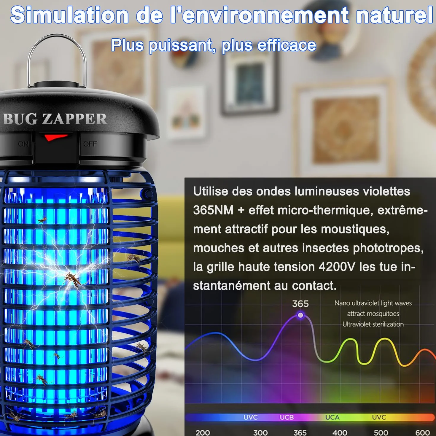 Lampe Anti Moustique LED 4200V 15W UV Tueur d'Insectes Électrique IPX4 80-100m²