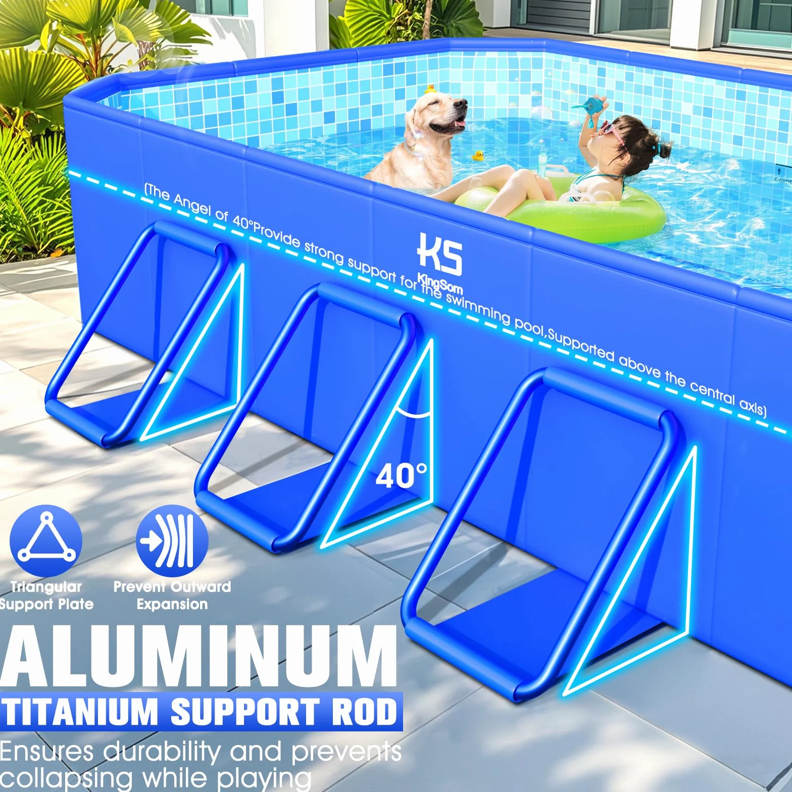 KingSom Piscine Tubulaire Rectangulaire 300 x 185 x 51 cm Hors Sol Metal Frame