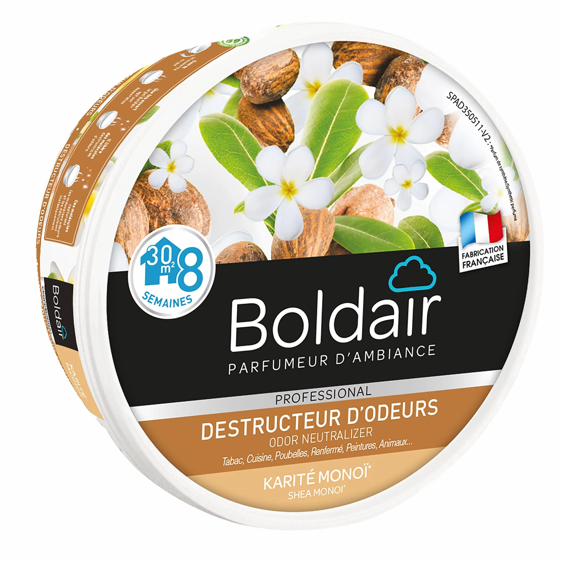 BOLDAIR Gel destructeur d'odeur Karité Monoï 300g Neutralise parfume Fabrication française