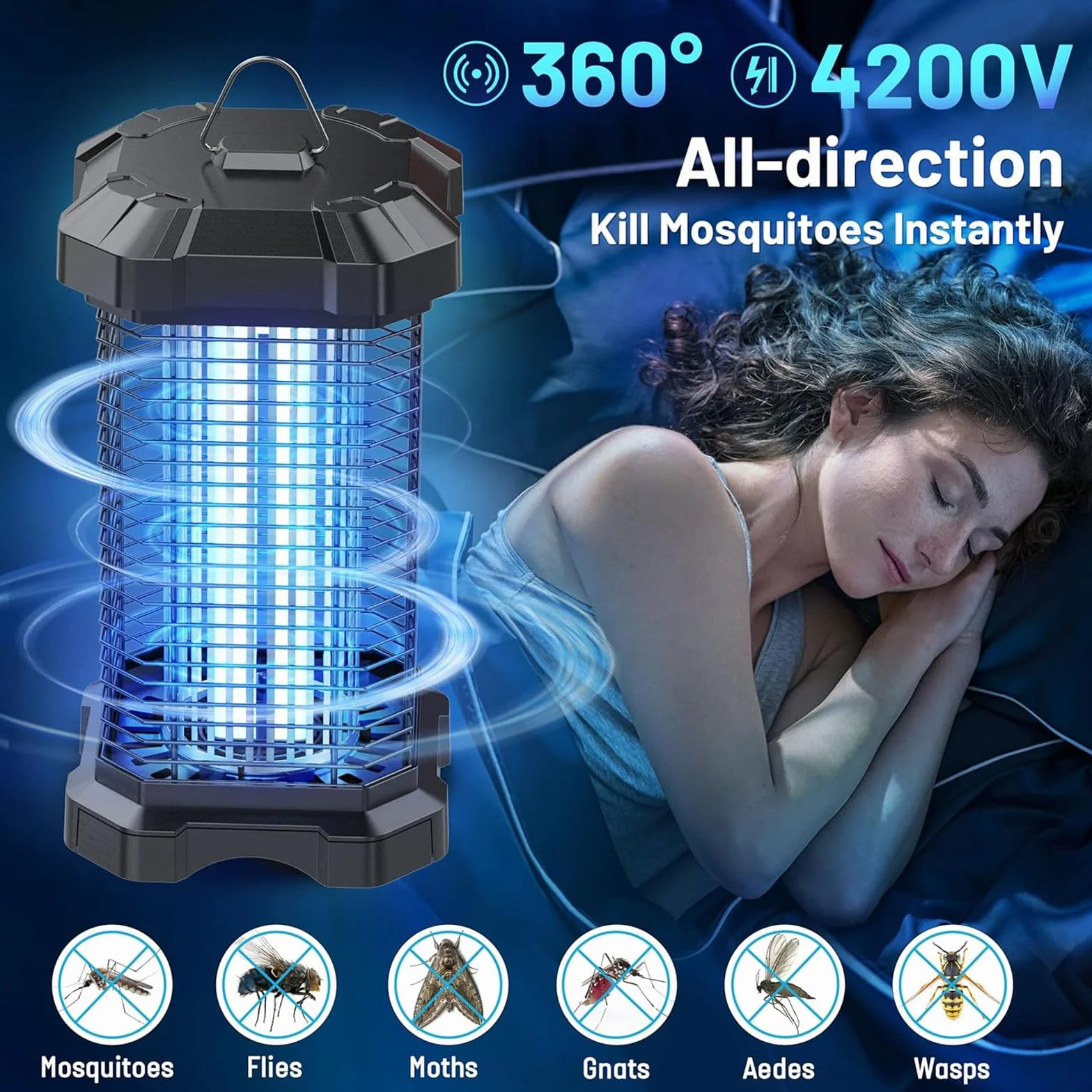 Lampe Anti Moustique Électrique 4200V Piège à Mouches 18W Intérieur Extérieur