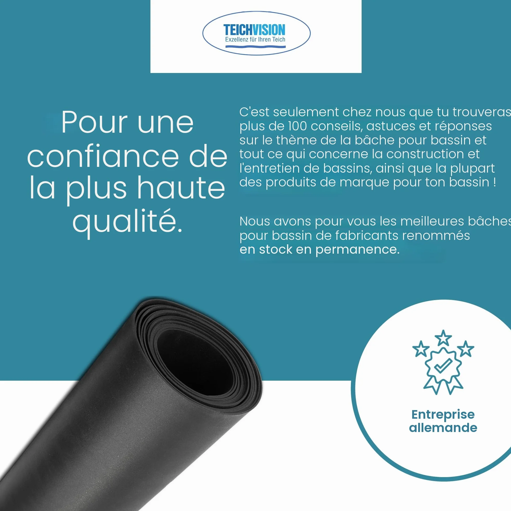 TeichVision Bâche EPDM bassin 1 mm 1,5 m x 1 m noir durable