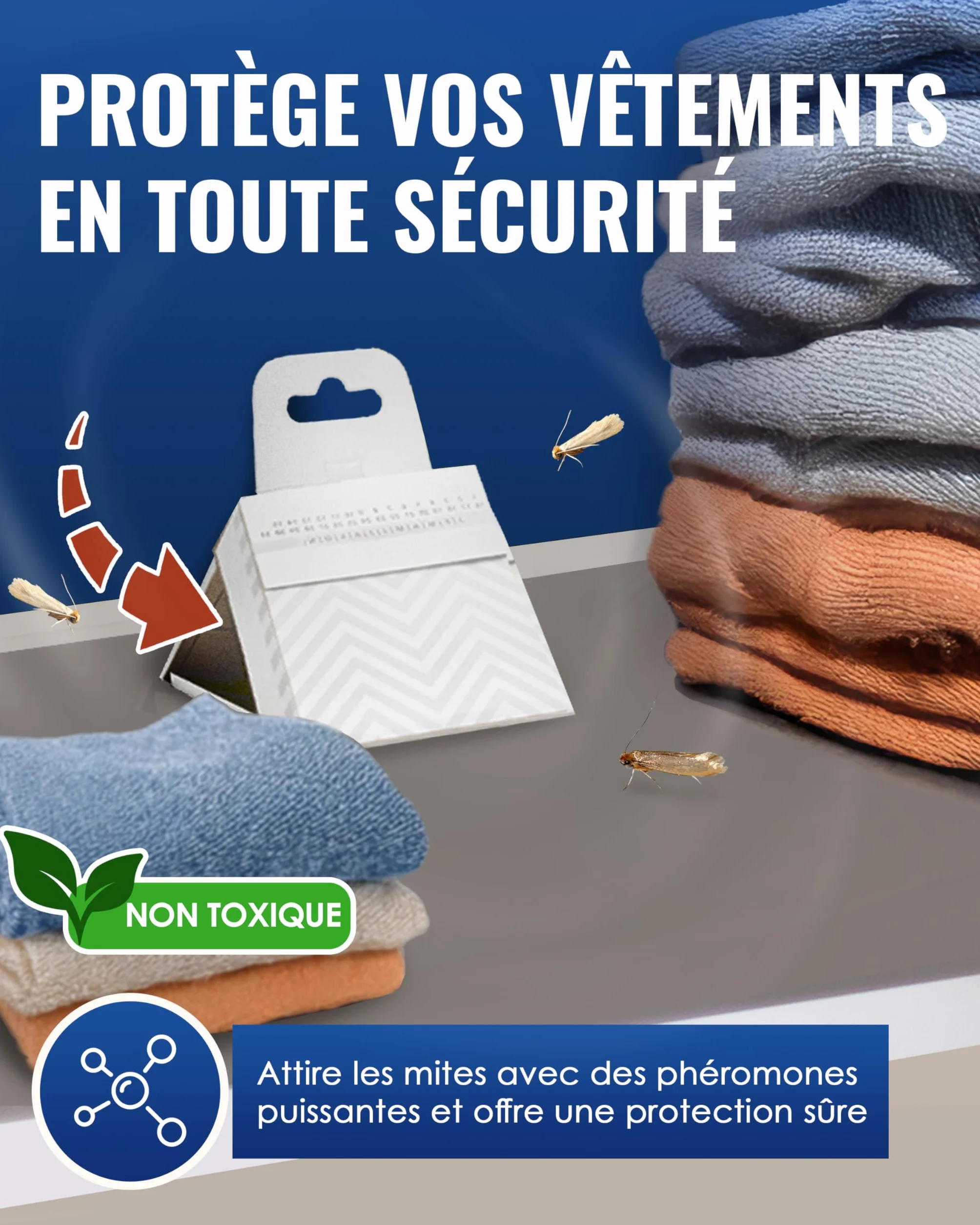 PIC Piège Mites Textiles Anti Mites Armoire Placard Phéromones Non Toxique Protection Vetements Longue Durée 3 Mois Lot 8