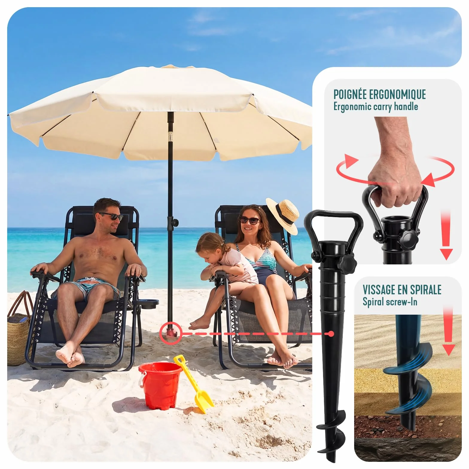 Parasol de Jardin 200cm Inclinable Hauteur Réglable Protection UV 50+ Beige