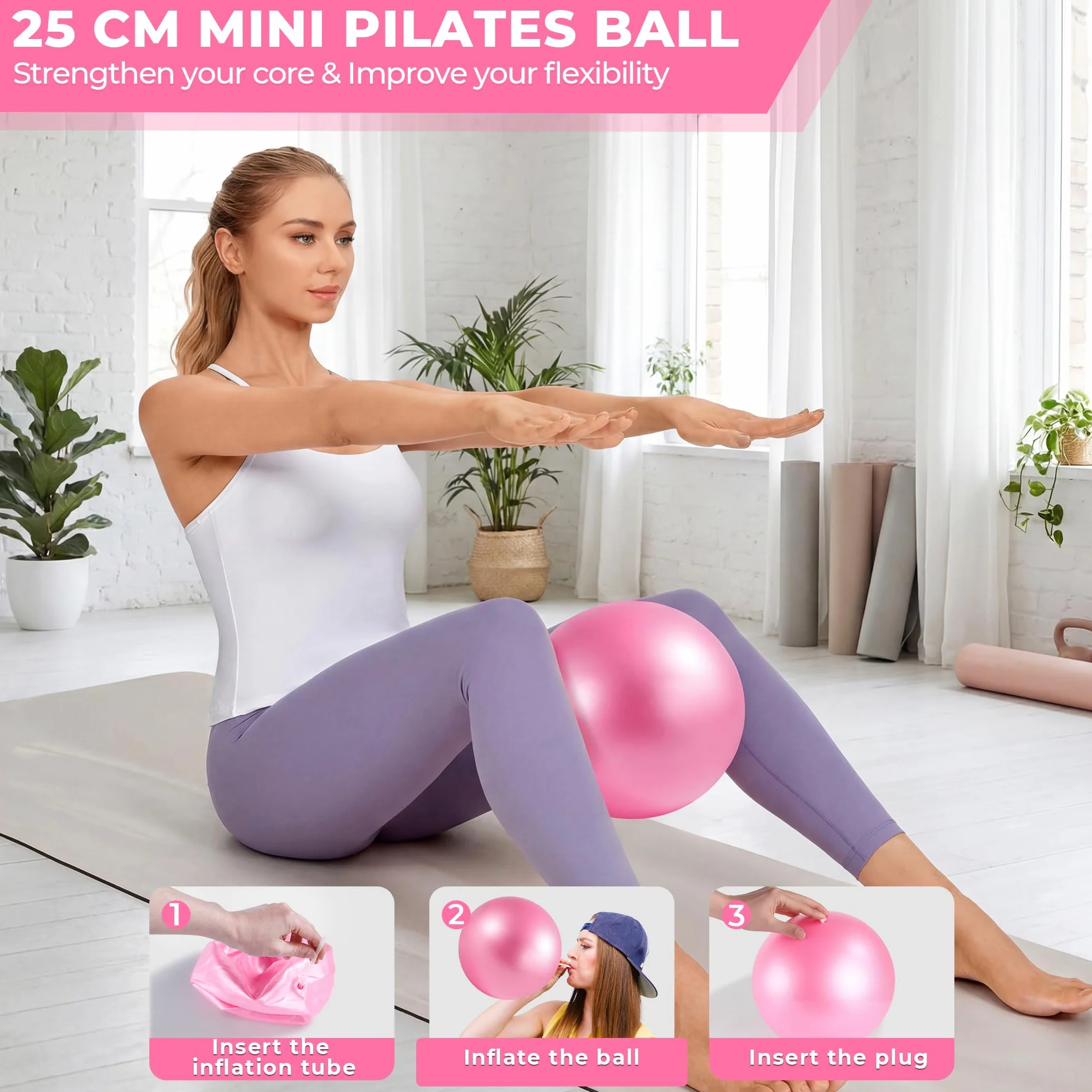 Kit Pilates Maison 5 Pièces pour Femme, Pilates Accessoires avec Pilates Circle Essentials et Balle de Pilates Anneau et Bandes de Résistance, Kit Pilate pour Tonifier Les Cuisses, Les Abdominaux