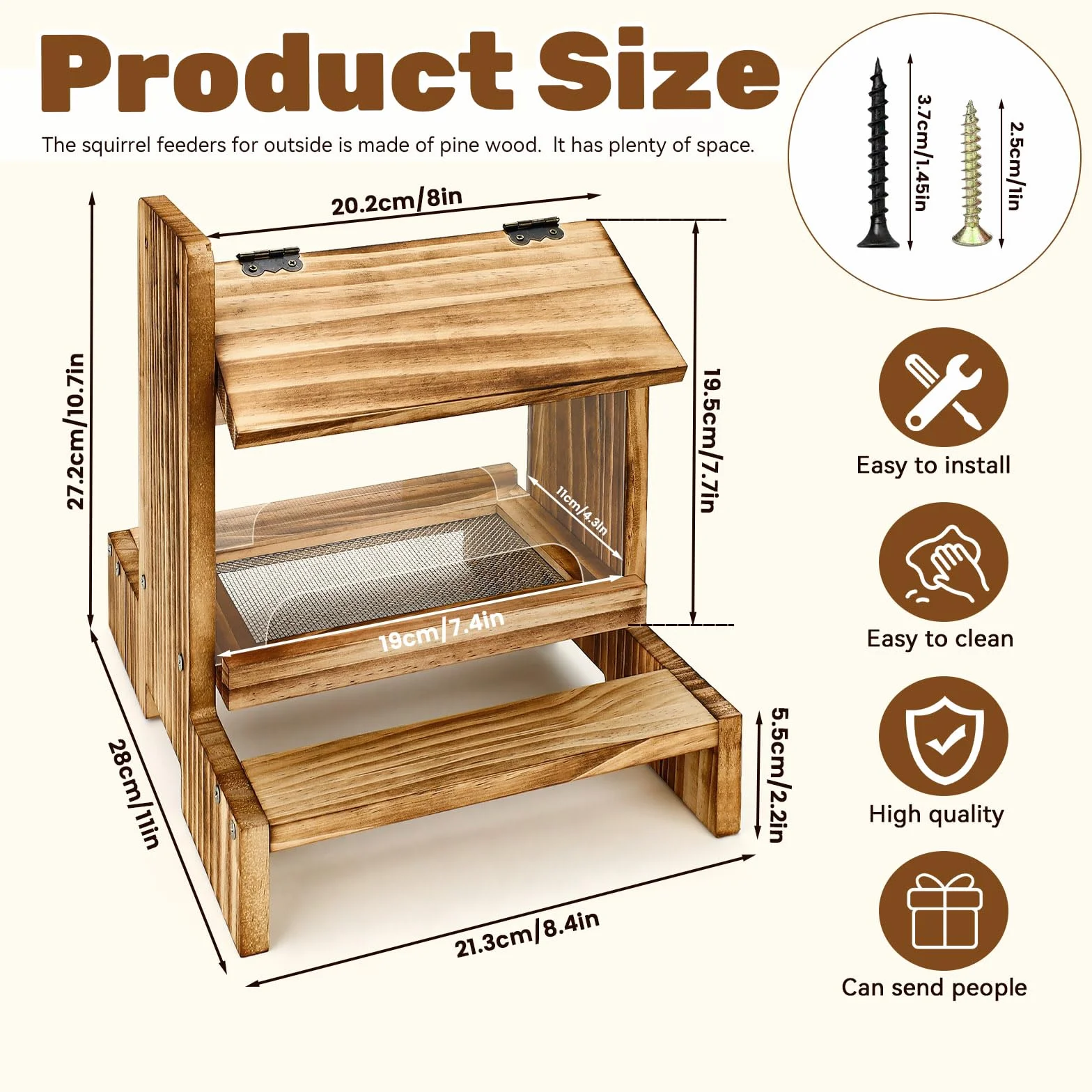Mangeoire en bois pour écureuil extérieur - Mangeoire pour écureuils et tamias